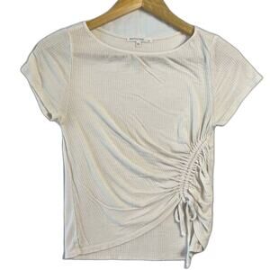 Antistar Women's White Blouse Medium Ribbed Scrunch Side Baby Tee